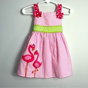 &Emily rose flamingo seersucker dress summer animal girl baby 12 months pink
